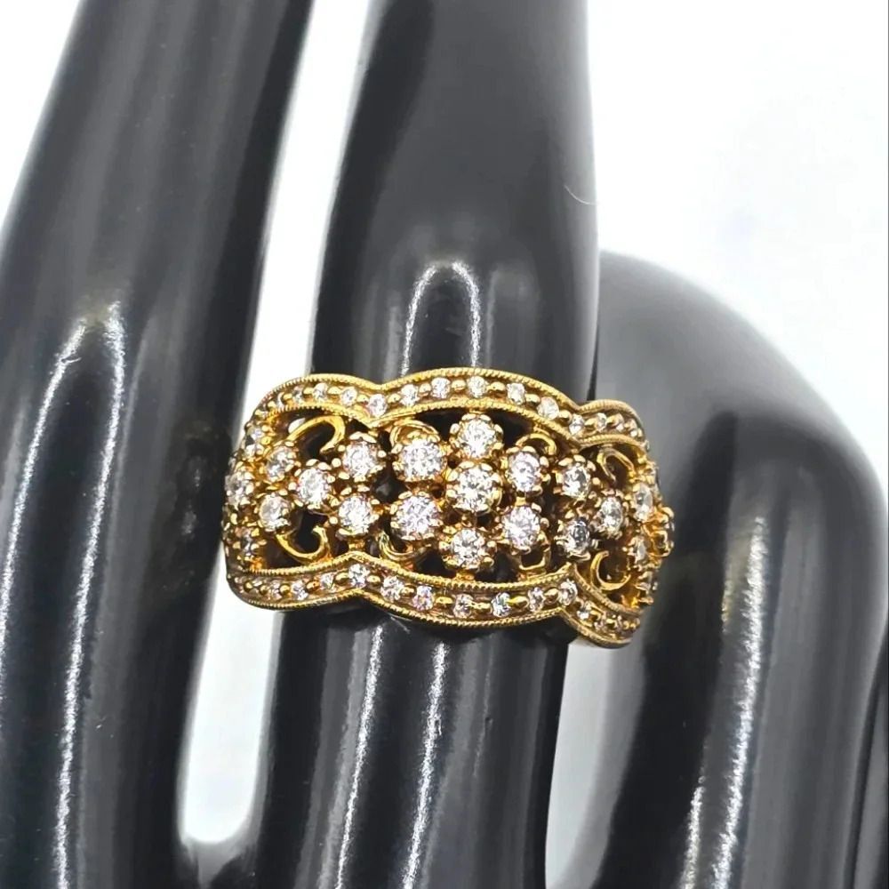 Sterling Silver Antique Style Gold Tone Scallop CZ Flower Swirl SOL 925